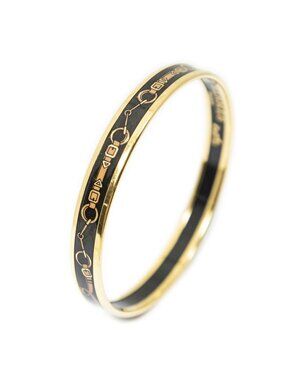 Hermes Enamel Bangle Black Brown Belt Motif Bracelet